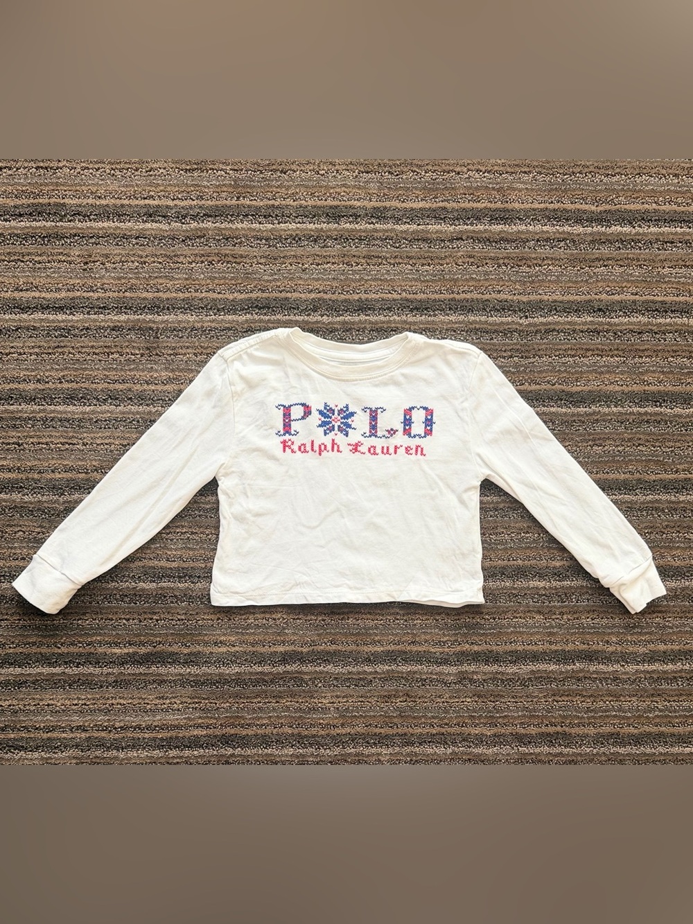 Polo by Ralph Lauren Toddler White Long-Sleeve Tee with Pink & Blue Embroidery